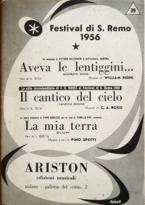 AVEVA LE LENTIGGINI (moderato Swing) - IL CANTICO DEL CIELO (canzone-beguine) - LA MIA TERRA (slow)