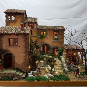 Grande diorama di Presepe in stile antico borgo